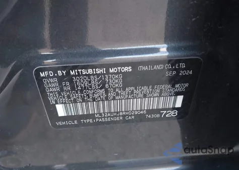 2024 Mitsubishi Mirage Es/Le from USA, damaged, VIN ML32AUHJ8RH029046